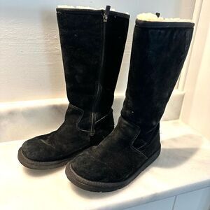 UGG Australia Suede Sunset Zipper Classic Tall Shearling Boots Black Size 6